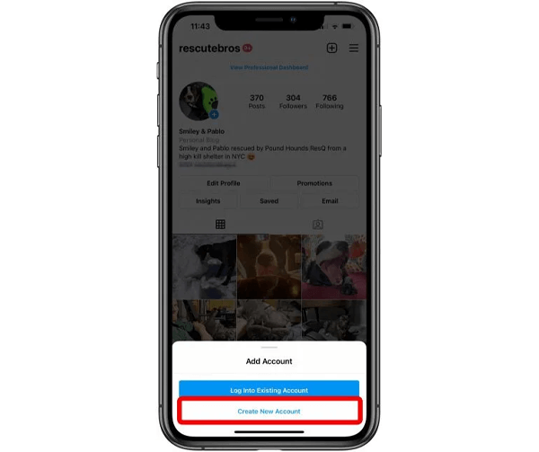 انقر فوق إنشاء حساب انستقرام جديد